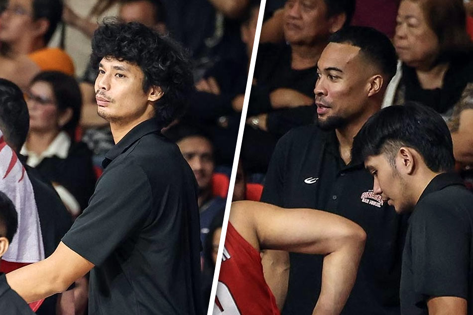 Barangay Ginebra San Miguel’s injured players Japeth Aguilar and Stephen Holt. Photo from PBA Images