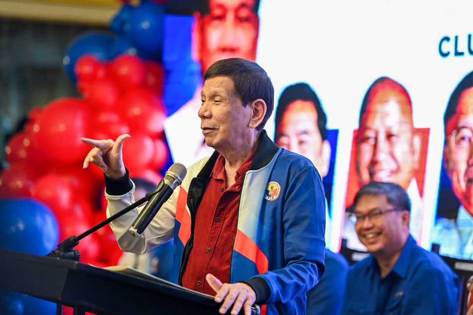 Former president Rodrigo Duterte leads the proclamation rally of the Partido Demokratiko Pilipino (PDP) at Club Filipino in Greenhills, San Juan City, on February 13, 2025. Maria Tan, ABS-CBN News/File